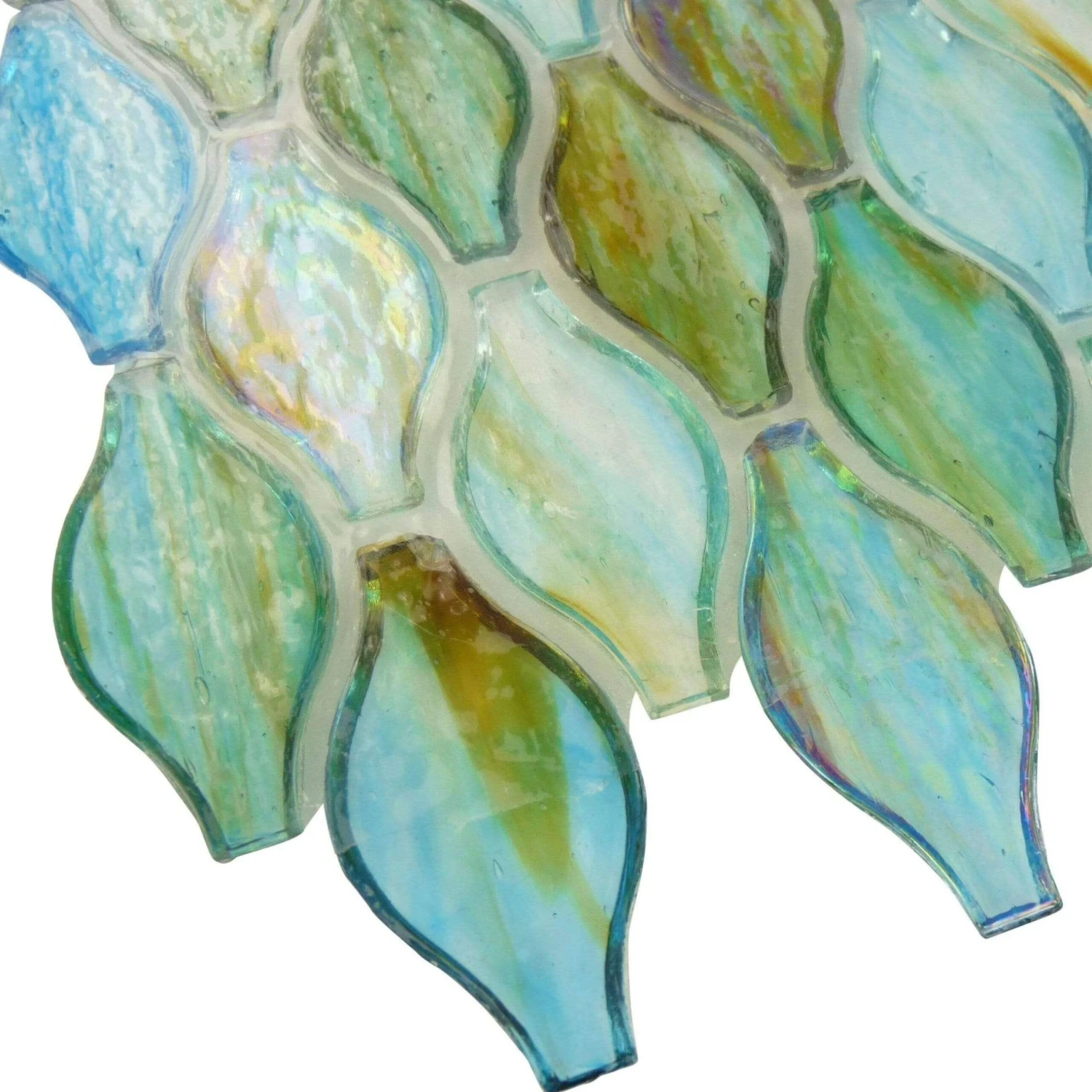 Clear Turquoise Green Unique Shapes Iridescent Glass Tile 4 Clear Turquoise Green Unique Shapes Iridescent Glass Tile - Image 2
