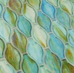 Clear Turquoise Green Unique Shapes Iridescent Glass Tile 11 Clear Turquoise Green Unique Shapes Iridescent Glass Tile -Oasistile Store botanical glass clear turquoise green unique shapes iridescent glass tile oasis tile 29768438055106