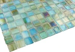 Turquoise 5/8x5/8 Glossy And Iridescent Glass Tile -Oasistile Store botanical glass turquoise glass mosaic tiles green iridescent glass tile 29655214686402