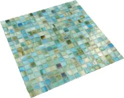 Turquoise 5/8x5/8 Glossy And Iridescent Glass Tile -Oasistile Store botanical glass turquoise glass mosaic tiles green iridescent glass tile 29655215636674