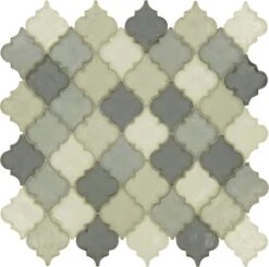 Waterfall Grey Arabesque Glossy Glass Tile