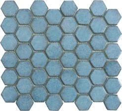 Greenwich Lafayette Blue Hexagon Recycled Gloss Glass Tile
