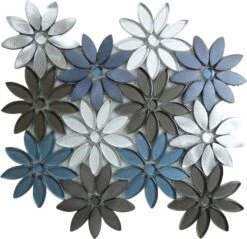 Hydrangea Thicket Grey Brushed Metal And Glass Tile