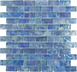 Mykonos Harbor Neon Waters Blue 1x2 Iridescent Rippled Frosted Glass Tile