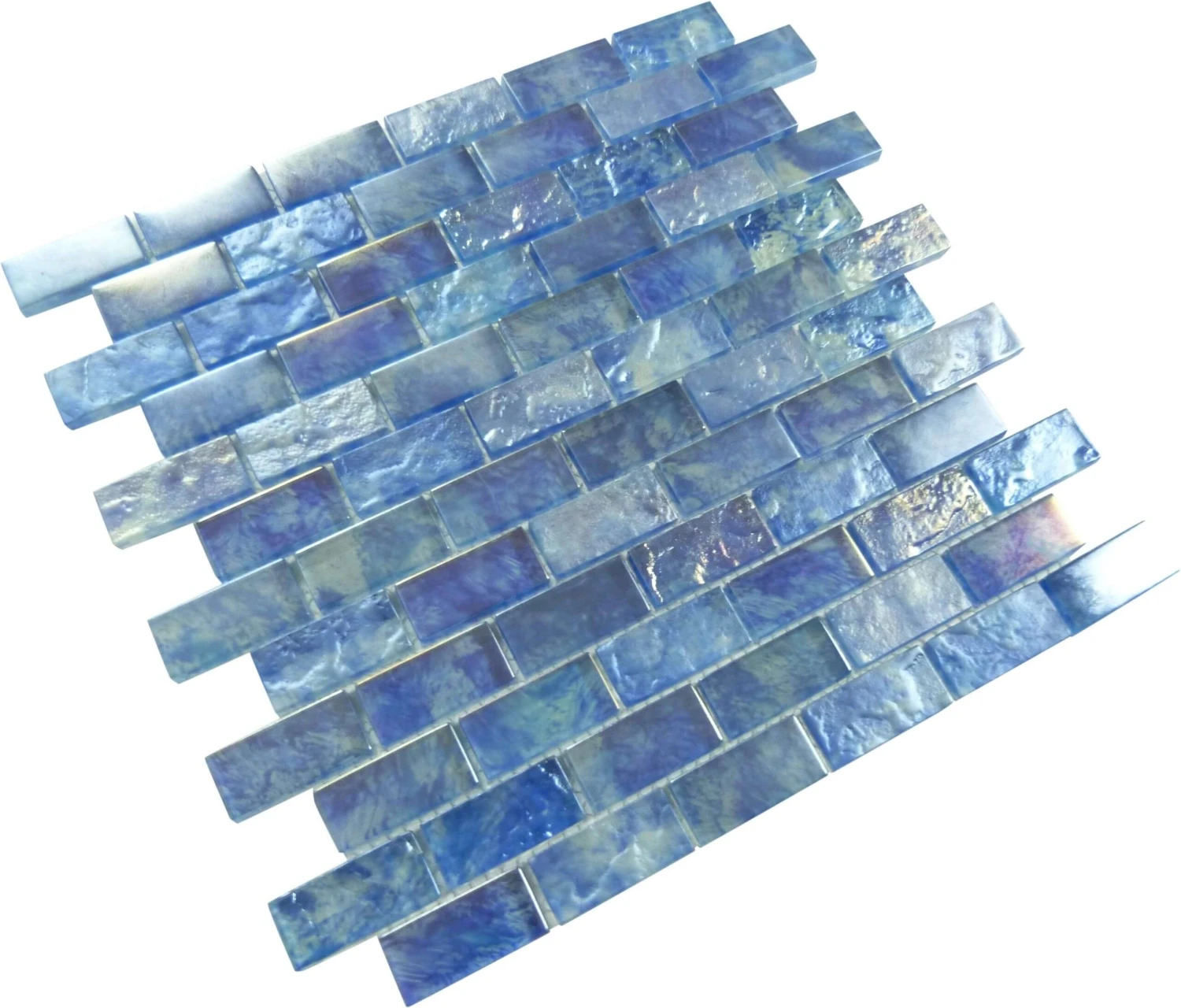 Mykonos Harbor Neon Waters Blue 1x2 Iridescent Rippled Frosted Glass Tile 4 Mykonos Harbor Neon Waters Blue 1x2 Iridescent Rippled Frosted Glass Tile - Image 2