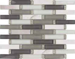 Waterscape Grey 1x4 Glass And Stone Glossy Tile