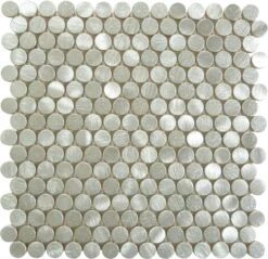 Urban Jungle Teal Waterfall Silver Penny Round Brushed Metal Tile