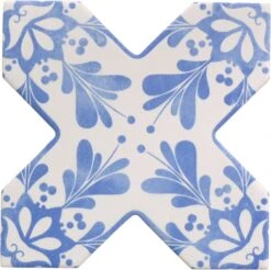 Moorish Blue Cross Deco Ceramic Matte Tile