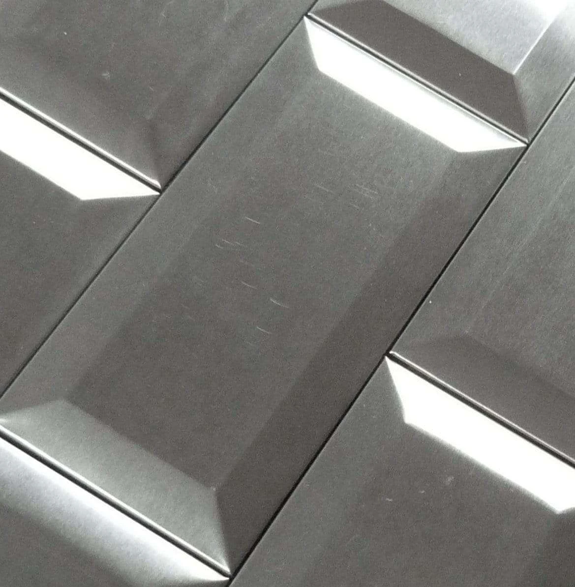 Stainless Steel Beveled 3x6 Brushed Metal Subway Tile 8 Stainless Steel Beveled 3x6 Brushed Metal Subway Tile - Image 6