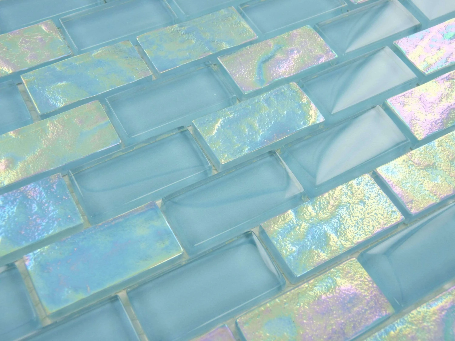 Oceanic 1x2 Aqua Glossy And Iridescent Glass Tile 6 Oceanic 1x2 Aqua Glossy And Iridescent Glass Tile - Image 4