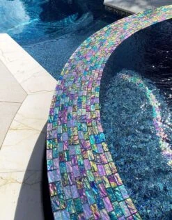 Tranquil Blue 1x2 Glossy And Iridescent Glass Tile -Oasistile Store ocean pool mosaics artistry in mosaics 1 x 2 blue glass uniform brick tile glossy iridescent gc62348b6 29664898547906