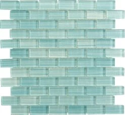 Watercolors Seafoam Blend Green 1x2 Glossy Glass Tile