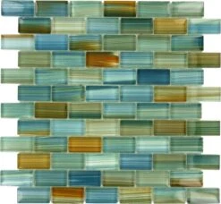 Watercolors Aqua 1x2 Glossy Glass Tile