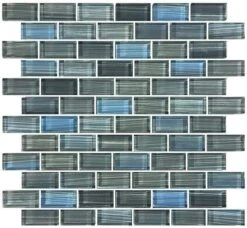 Watercolors Steel Blue Grey 1x2 Glossy Glass Tile