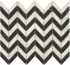 Contrast Wave Black Marquina And White Carrara Polished Stone Tile