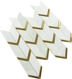 Natural Bianco White And Gold Metal Chevron Stone Tile -Oasistile Store tuscan glass natural bianco white and gold metal chevron stone tile nbg3 29667311747266