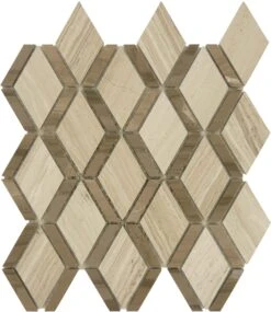 Space Grid Wooden Beige And Grey Polished Stone Tile
